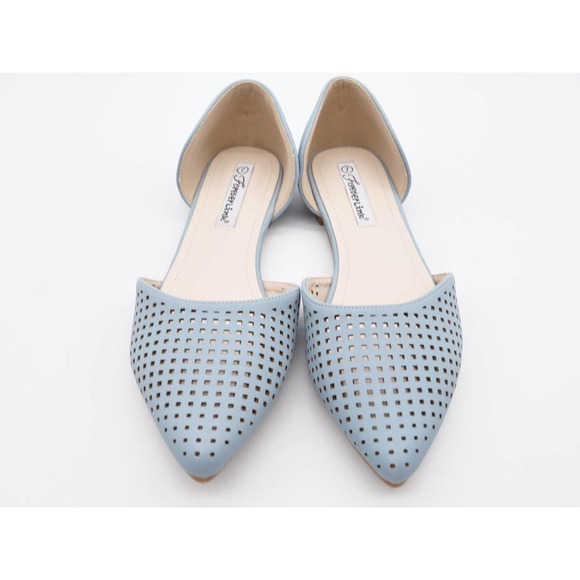 Forever Link Flats Womens 7 Blue Faux Leather Perforated Pointed Toe Shoes - Picture 8 of 10